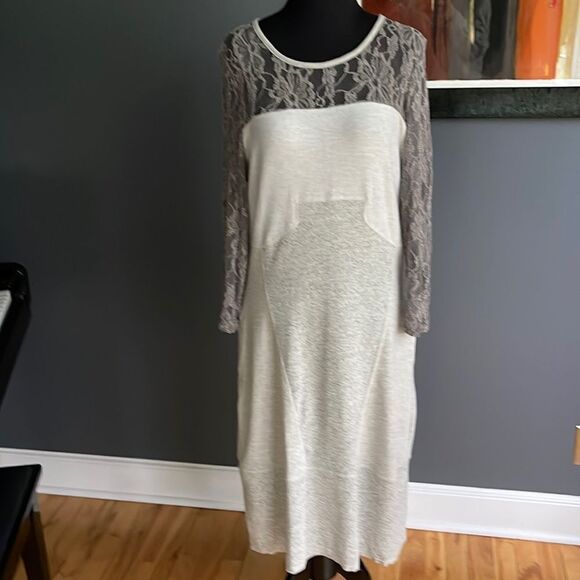 Sundance Manette tones of gray lace/ribbed/french terry crew neck midi. New. Med - Picture 1 of 9